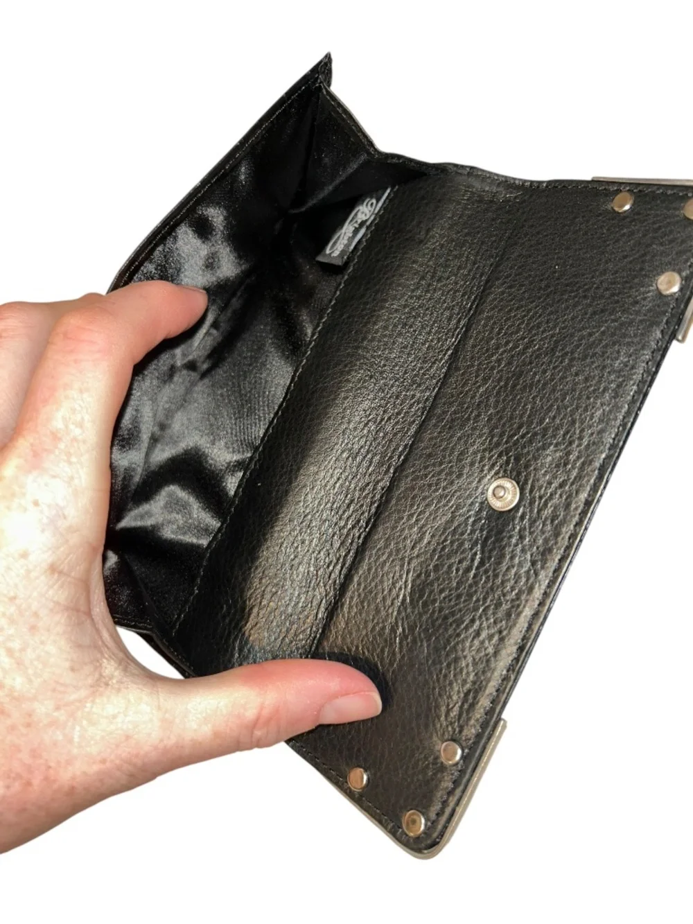 Brighton Black Croc-Embossed Wallet with Silver Corner Accents
